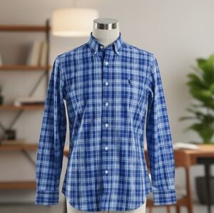 New Polo Ralph Lauren Classic Fit Blue Long Sleeve Button Up Plaid Men Shirt